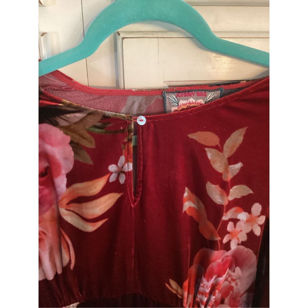 Johnny Was Burgundy Floral Midi Dress - Picture 5 of 14